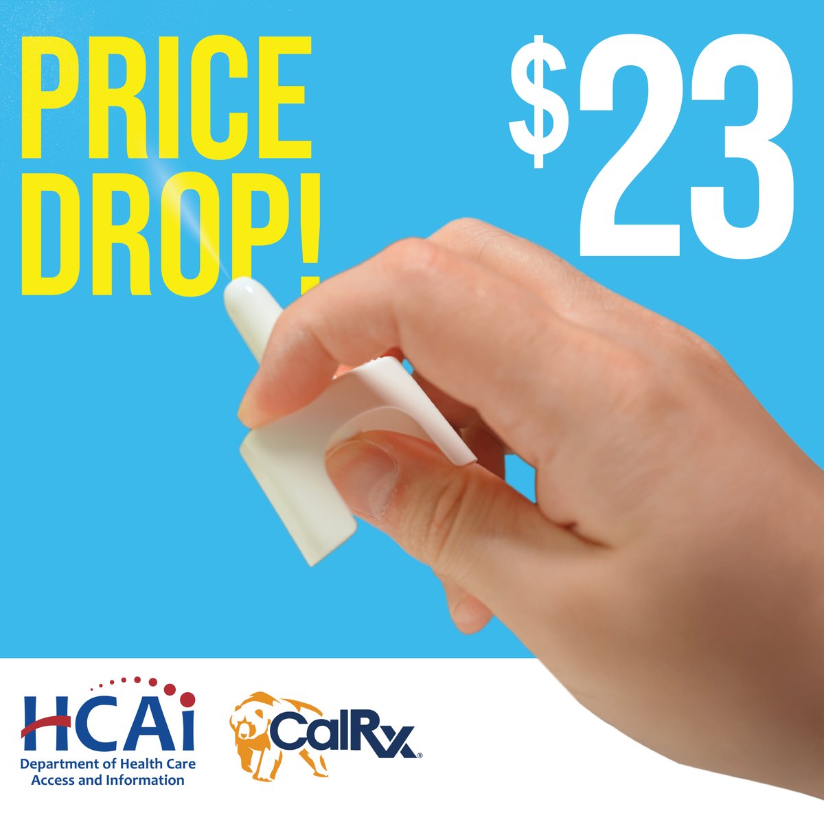 CA_HCAI's tweet image. ICYMI: The price of CalRx naloxone dropped to $23 per twin pack!
California is making this crucial overdose reversing medication more affordable than ever for Californians through the CalRx® Naloxone Access Initiative. Get your naloxone today:
bit.ly/3AElhdP