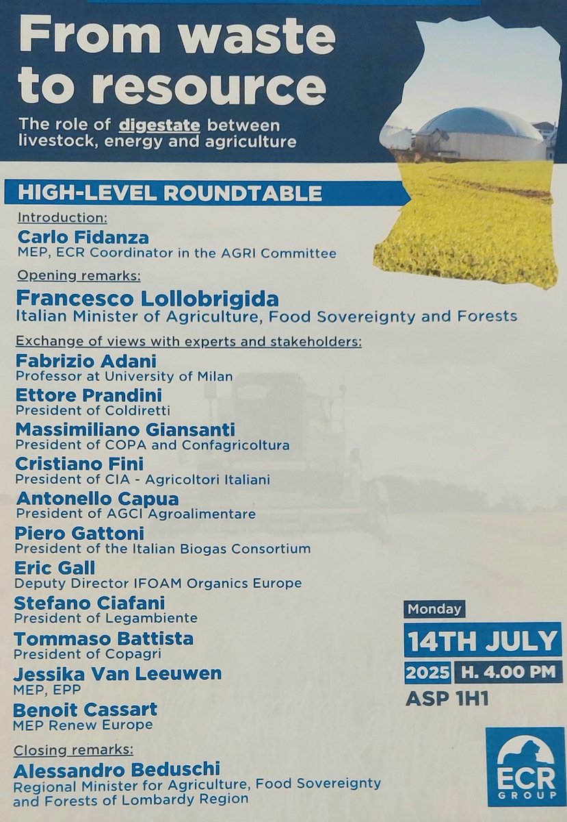 Speech of Regional Minister Alessandro Beduschi at the event "From waste to resource. The role of digestate between livestock, energy and agriculture" at European Parliament in Brussels