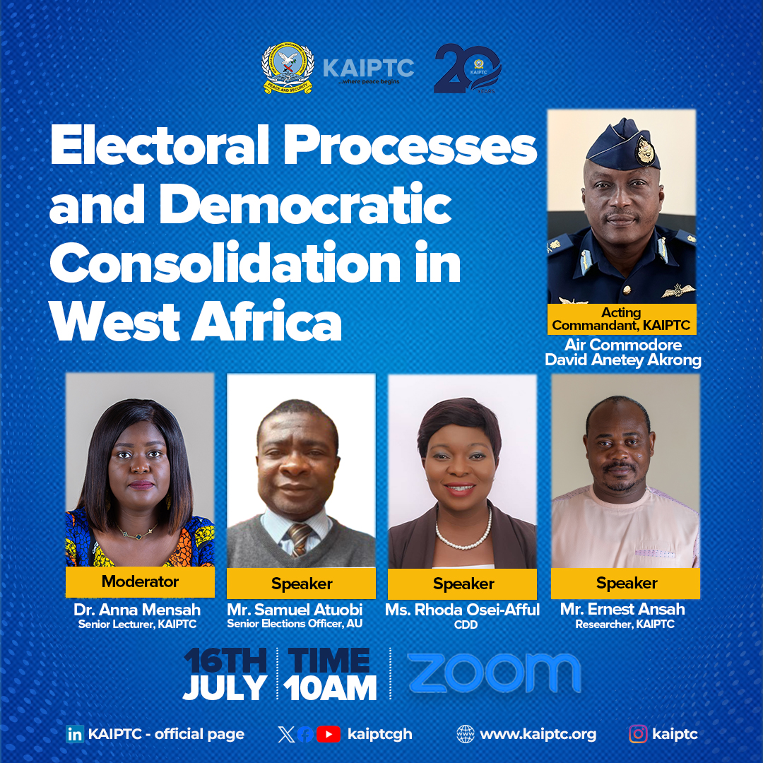 The KAIPTC (@kaiptcgh) on Twitter photo đź—ł How are elections shaping democracy in West Africa?
Join us this Wednesday, 16th July for the #KAIPTC20 Webinar on Electoral Processes & Democratic Consolidation in the region.
đź’¬ Hear from election experts & civil society voices on disinformation, strong institutions, & đź—ł How are elections shaping democracy in West Africa?
Join us this Wednesday, 16th July for the #KAIPTC20 Webinar on Electoral Processes & Democratic Consolidation in the region.
đź’¬ Hear from election experts & civil society voices on disinformation, strong institutions, &