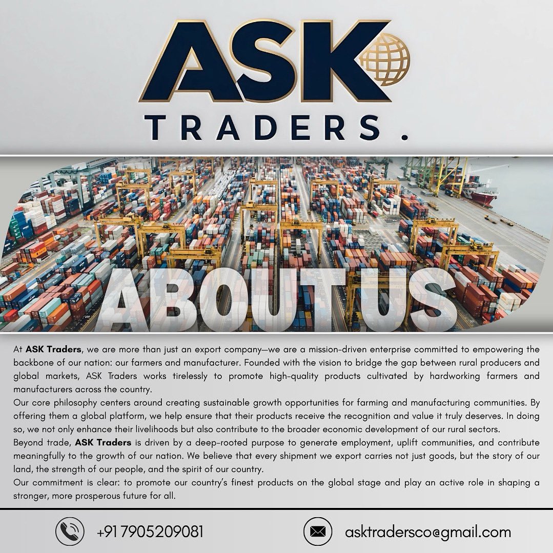 ASKtraders2025's tweet photo. Delivering quality Beyond borders — we
provide Trusted Export Services with
Efficiency, Reliability, and Global reach. Your products, our priority.
#ExportServices #GlobalTrade
#InternationalShipping #QualityExport
#ReliablePartner #WorldwideLogistics
#ExportExperts https://t.co/5Bk90Zh4GU