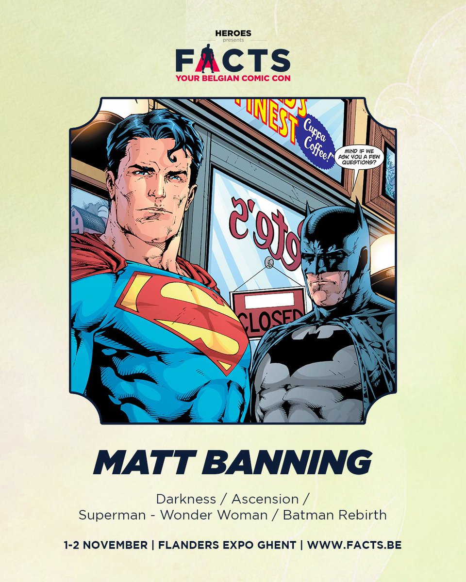 🎨 Canadian comic book inker Matt "Batt" Banning enters the FACTS Artist Alley on 1-2 November, in Flanders Expo, Ghent!

Best known for Superman, Batman, Wonder Woman, Darkness, Ascension, &amp; more

🎟️ Tickets: facts.be/tickets
⭐ More artists: facts.be/artist-alley