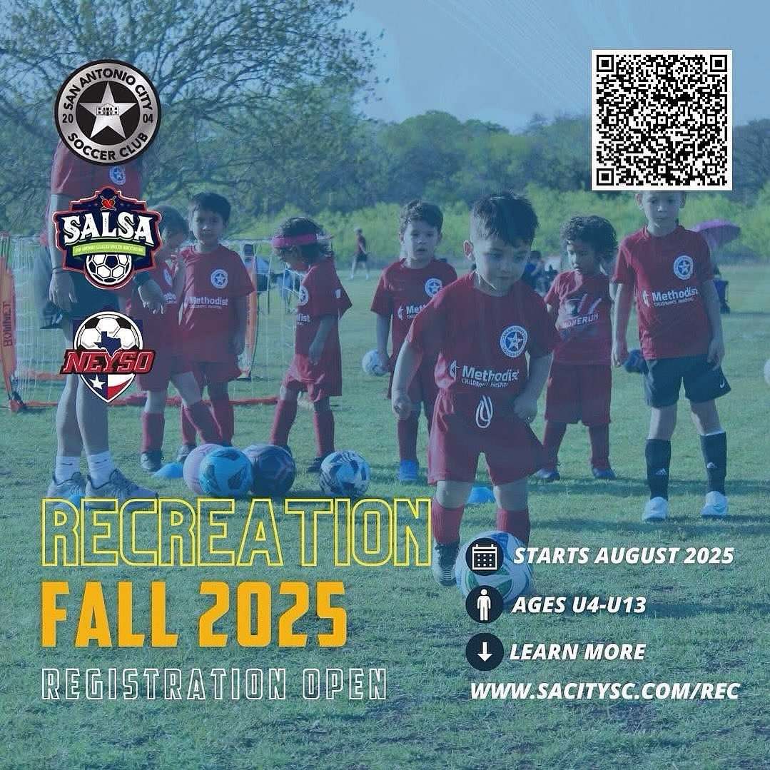 sacitysc's tweet image. 🚨 Fall Rec Soccer is here!
Three great programs. One awesome season. SA City x NEYSO x SALSA ⚽🍂
📅 Ages 3–12 | Aug–Dec
📲 Register now!
bit.ly/3UfHvZO