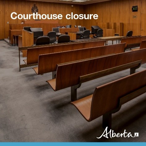 The Vermilion Courthouse remains closed. Court matters scheduled for July 14-18 will be heard in Vegreville &amp; Lloydminster.

Contact the Vegreville Courthouse at 780-632-5415, the Lloydminster Courthouse at 780-871-6450 or visit 

albertacourts.ca/cj/resources/a…