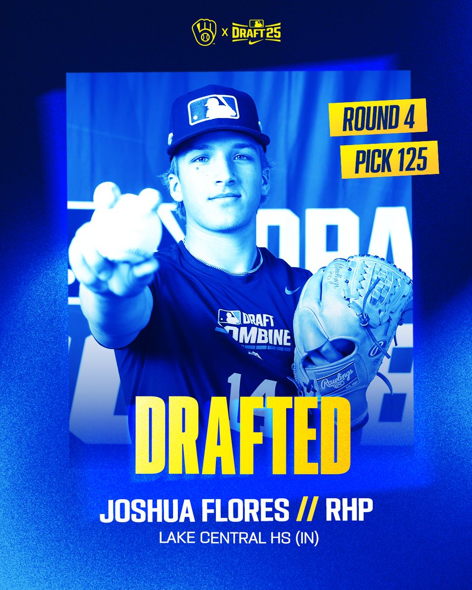 BrewersPD's tweet image. Round 4 / Pick 125
Joshua Flores / Lake Central HS (IN)
Welcome to the Crew, @_JFLO13_!
#ThisIsMyCrew
