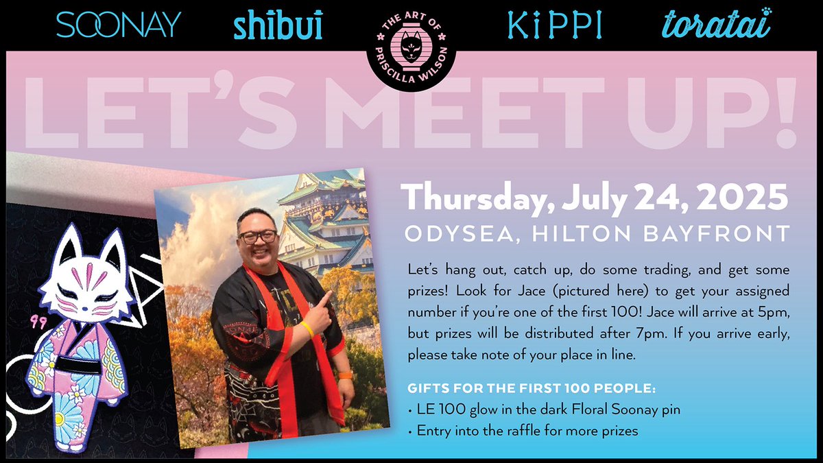 The #SDCC Soonay meetup is back! There will be LE 100 pins for the first people to arrive, and this will be a great chance to trade blind bag items. The free raffled prizes will include uncut playing card sheets, test figures, raw pin protos, and more! Hope to see you Soonay!