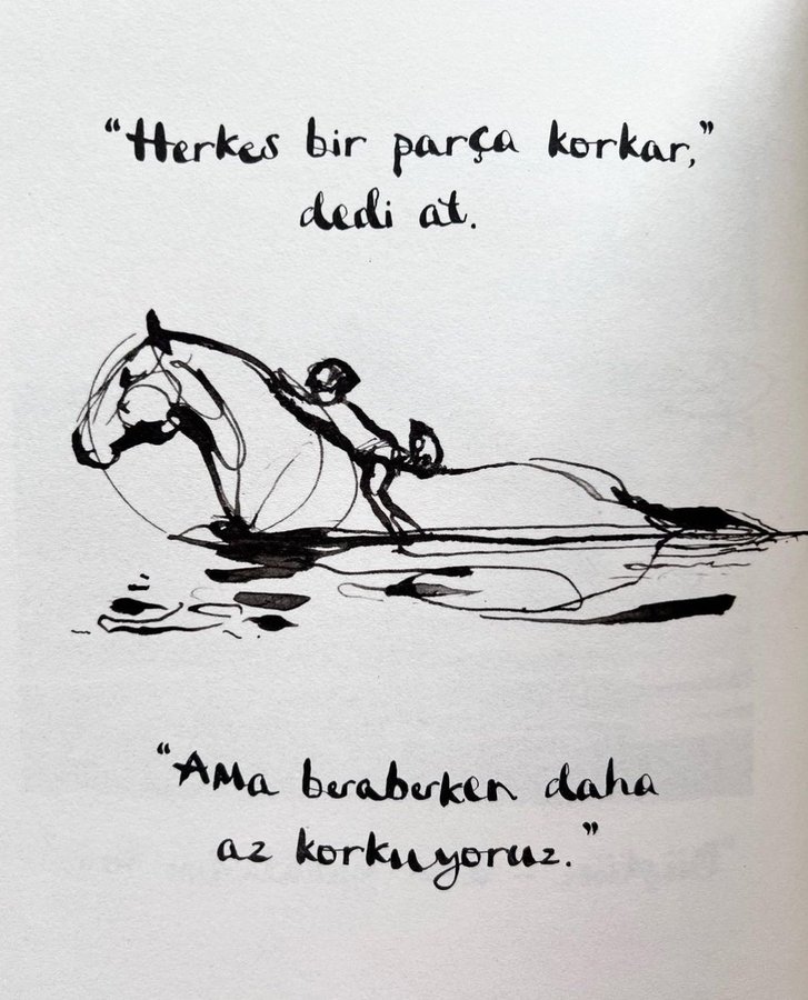 bubisanatcom's tweet photo. "Ama beraberken daha az korkuyoruz."

Çocuk, Köstebek, Tilki ve At -  Charlie Mackesy https://t.co/jt7RXcKw2G