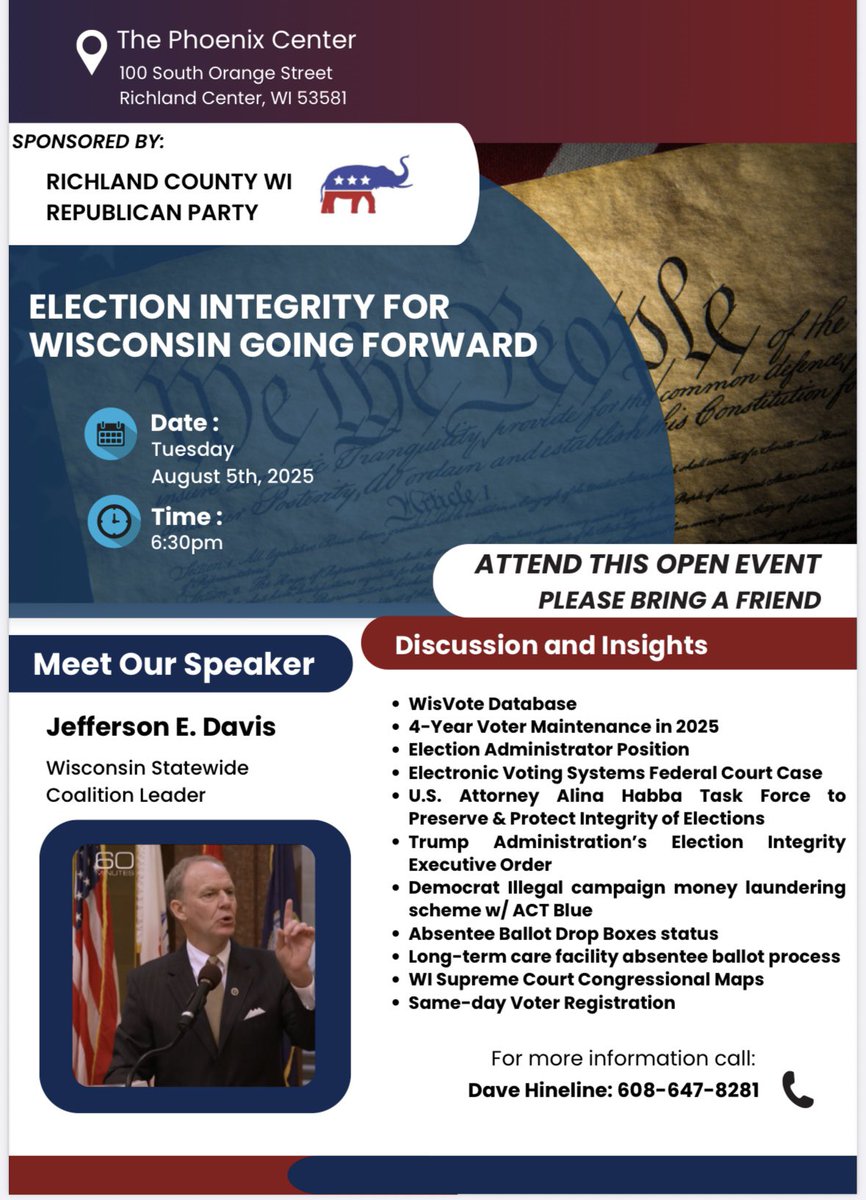 Richland County GOP is teaming up with <a href="/WisGOP/">Wisconsin GOP</a> to promote election integrity and to ensure Wisconsin’s elections stay safe and legal!