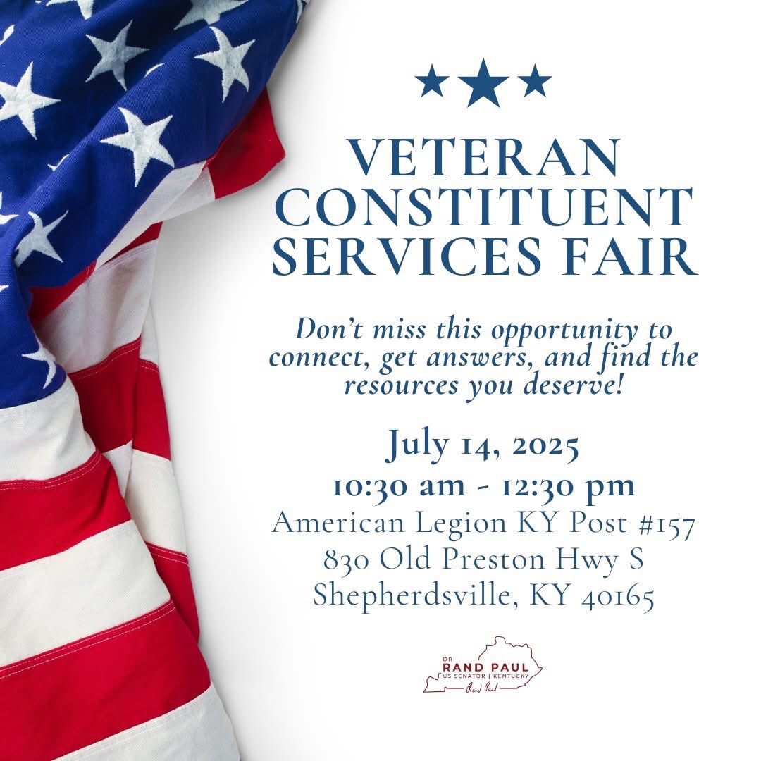Thank you to Senator <a href="/RandPaul/">Rand Paul</a> for being in Bullitt County today. The Veterans in our community greatly appreciate your time.