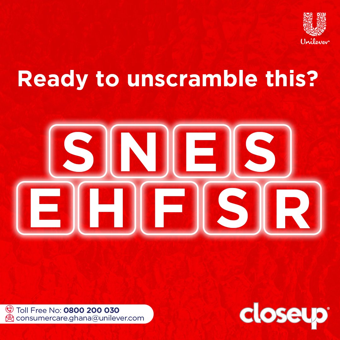 Can you unscramble this mess faster than your brain unscrambles Monday mornings?🥳

Consumer care line: Toll-free (0800200030)  
Email: (Consumercare.Ghana@unilever.com)