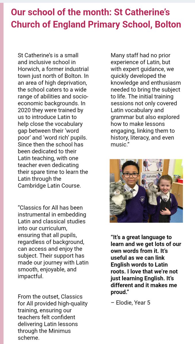 NigelMcFarlane's tweet image. Terrific to read about the fantastic work being done at @StCathsHorwich to embed classical studies and Latin into their curriculum with terrific support from @classicsforall @ClassicsNorth. Really encouraging that Horwich pupils will enjoy this superb subject and all it offers!