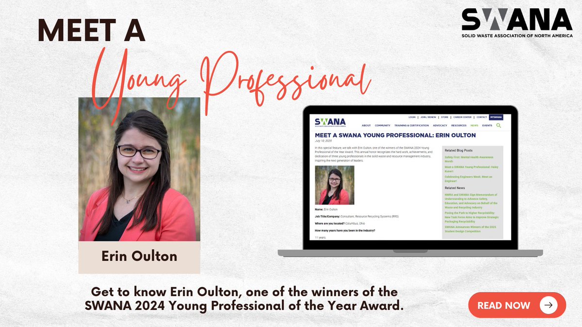 Meet Erin Oulton, 2024 SWANA Young Professional of the Year! 🌟 With 11 years' experience, Erin leads student engagement through her work w/ the YP Steering Committee.

📖swana.org/news/blog/swan…