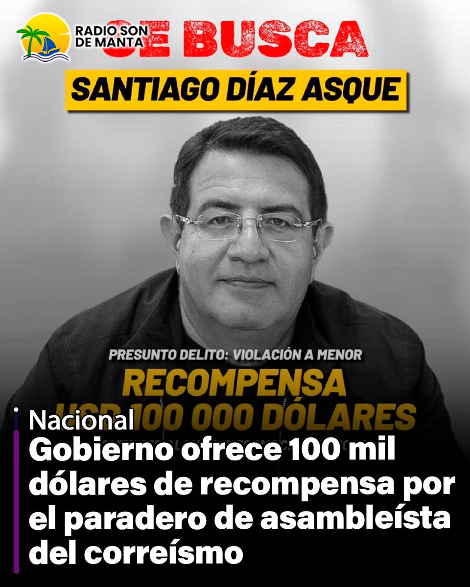 Luego de que se conociera la denuncia por presunta violación en contra del asambleísta Santiago Díaz, el Gobierno a través del Ministerio del Interior activó un plan de recompensa por 100 mil dólares para quien brinde información valiosa sobre el paradero actual del legislador,