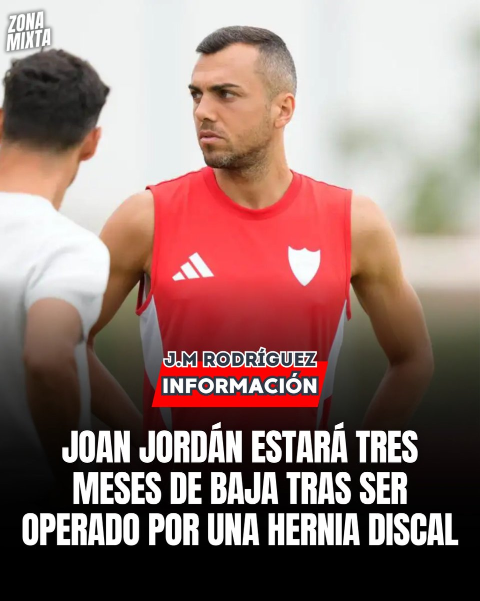 🚨⚪️🔴 Informa <a href="/jmrodriguezper/">José Manuel Rodríguez</a> 

💥 Joan Jordán estará 3 meses de baja tras ser operado de una hernia discal.

📌 Arrastra las molestias desde su etapa en el Alavés, donde llevó a cabo un tratamiento preventivo.

↪️ Desde el club han optado en esta ocasión por la operación.