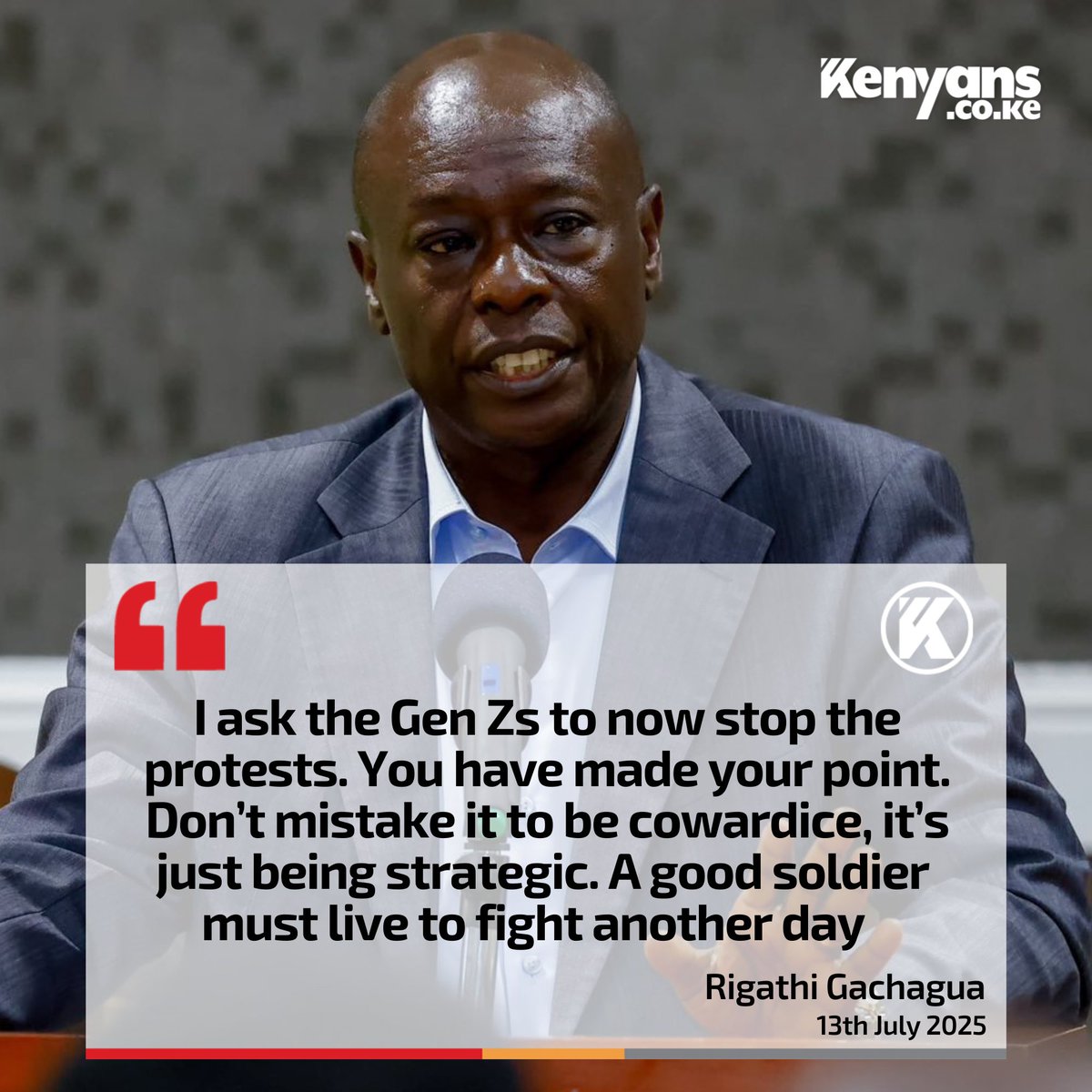 I ask the Gen Zs to now stop the protests - Gachagua