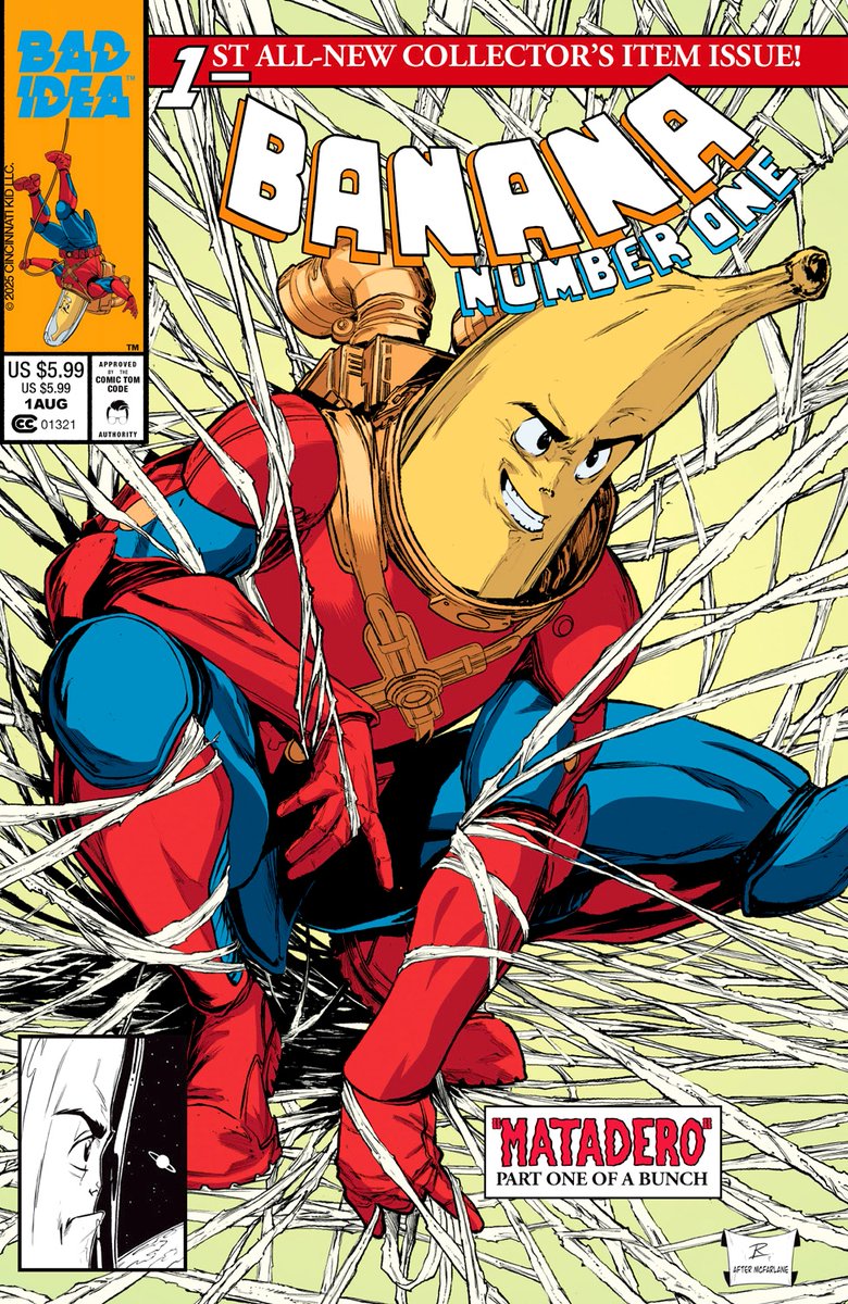 badideahello's tweet image. We Answer All Your BANANA NUMBER ONE #1 Questions Inside -- PLUS: New Art!
Welcome to the most important banana-related document you’ll read today -- THE BANANA NUMBER ONE #1 FAQ.
Q: What is BANANA NUMBER ONE #1?
A: In partnership with ComicTom101, BAD IDEA has created a…
