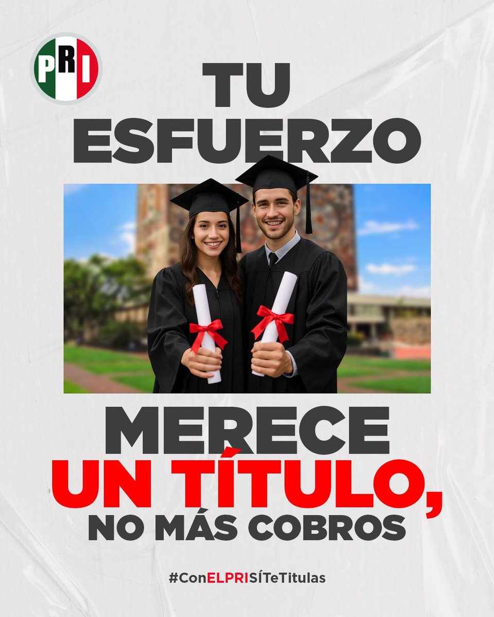 🔴 Que la #educación no sea privilegio, sino un derecho.

El #PRI presentó una iniciativa para que la titulación sea gratuita en #universidades públicas y privadas.

#ConElPRIsíTeTitulas