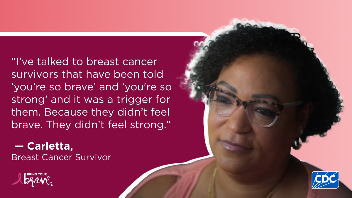 CDC_Cancer's tweet image. Carletta’s #BreastCancer journey taught her that words matter. Not all survivors feel like “superheroes”. Hear her story and learn the importance of using words that uplift rather than add pressure: bit.ly/4lsg4Ir