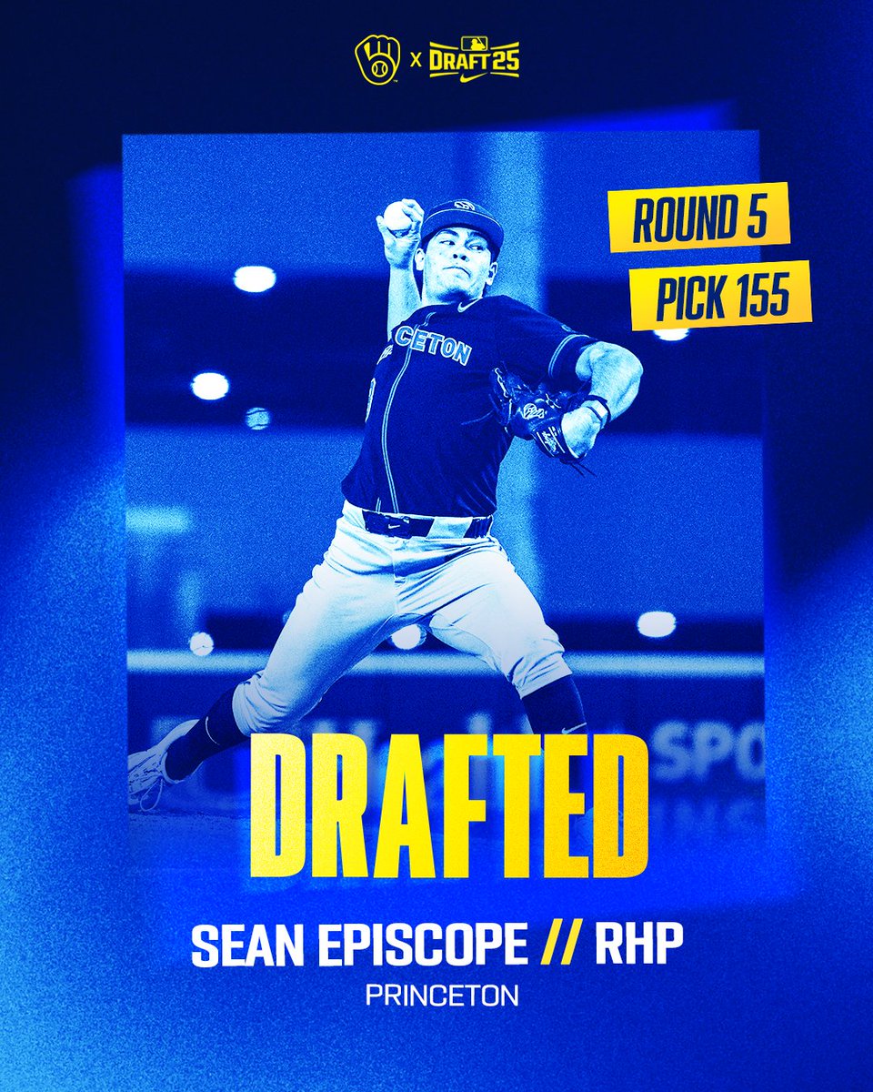 BrewersPD's tweet image. Round 5 / Pick 155
Sean Episcope / Princeton
Welcome to the Crew, @SeanEpiscope!
#ThisIsMyCrew x @PUTigerBaseball