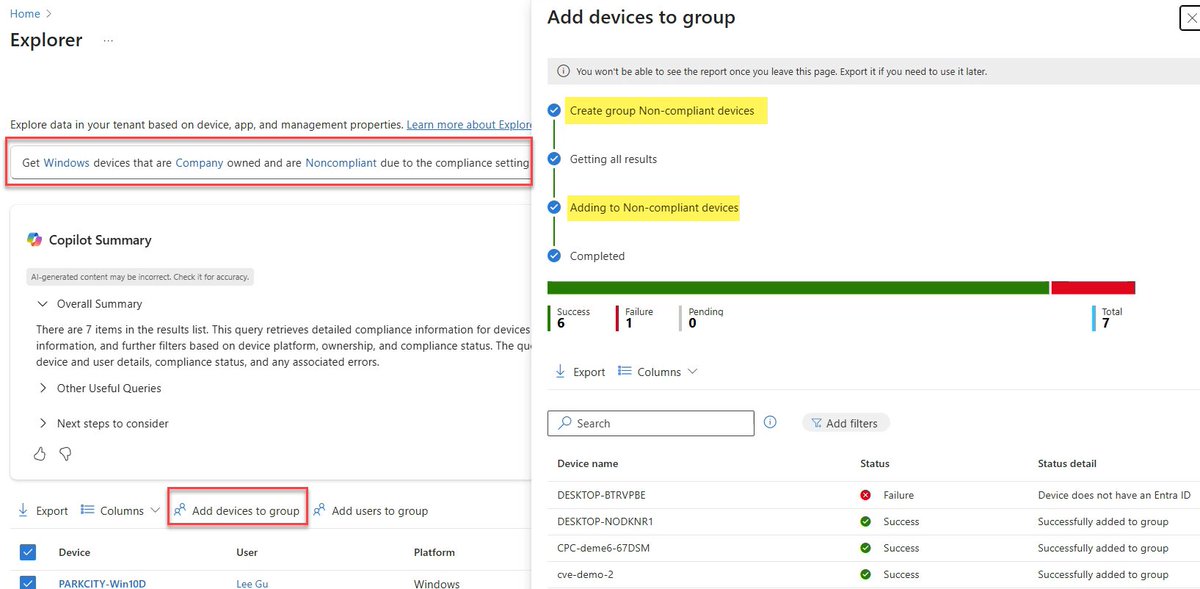 rnabmitra's tweet image. Check out #MSIntune Explorer with Security Copilot
✅ Query using Natural Language
✅ Create New Entra Group and Add resultant devices
techcommunity.microsoft.com/blog/IntuneCus…