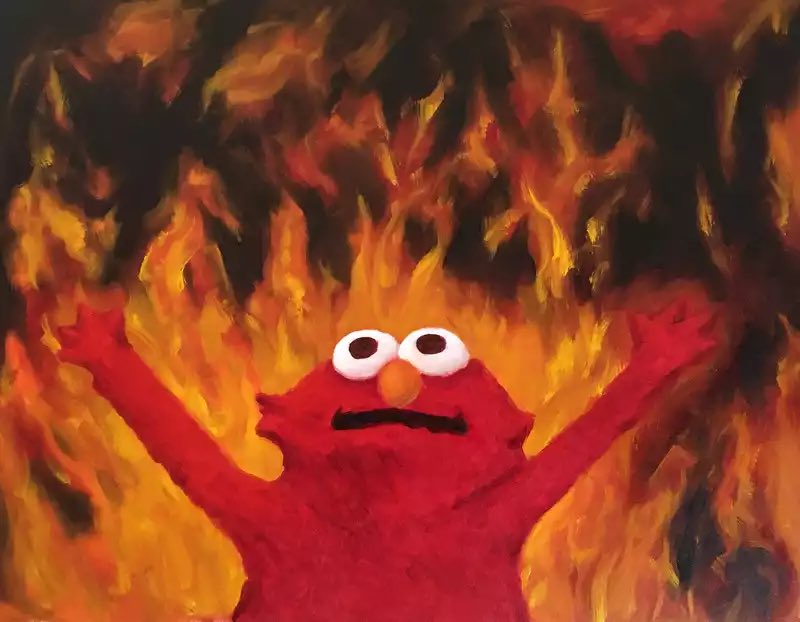 Hungerdom's tweet image. Now that AI translated Elmo’s speech into English we can finally hear for ourselves what he was actually saying.
