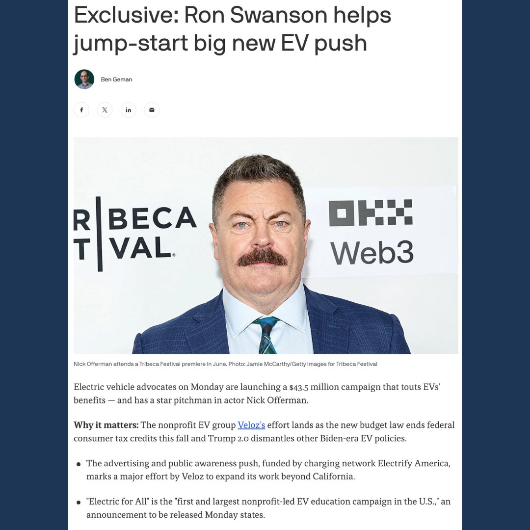 ExpertsPostLs's tweet image. Nick Offerman posting his L's:
Electric vehicle advocates are "launching a $43.5 million campaign that touts EVs' benefits — and has a star pitchman in actor Nick Offerman."