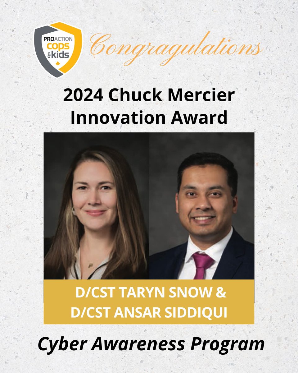 ProAction Cops & Kids (@copsandkidsca) on Twitter photo Chuck Mercier Innovation Award! ๐
In January 2024, D/Cst Snow and D/Cst Siddiqui launched the Cyber Awareness Program in Durham, inspired by a successful initiative in Peel.
Read the story:
instagram.com/p/DL-FcuMpSXM/โฆ
<a href="/DRPS/">Durham Regional Police</a> #charity #community Chuck Mercier Innovation Award! ๐
In January 2024, D/Cst Snow and D/Cst Siddiqui launched the Cyber Awareness Program in Durham, inspired by a successful initiative in Peel.
Read the story:
instagram.com/p/DL-FcuMpSXM/โฆ
<a href="/DRPS/">Durham Regional Police</a> #charity #community