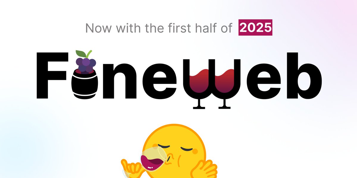 gui_penedo's tweet image. Update: 🍷FineWeb and 📚 FineWeb-Edu now include English data from this year&apos;s CommonCrawl snapshots, covering Jan-Jun 2025.

🍷FineWeb now has 18.5 trillion tokens.

We&apos;ll keep publishing timely updates to ensure your models have the latest world knowledge.