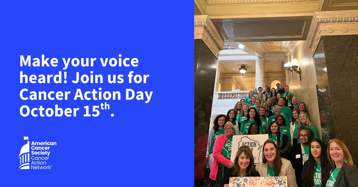 It takes all of us coming together, sharing our stories, and telling lawmakers to make fighting cancer a top priority. Together we can effect change. Join us in Madison on October 15th for our 2025 Cancer Action Day. act.fightcancer.org/a/2025-wi-canc…