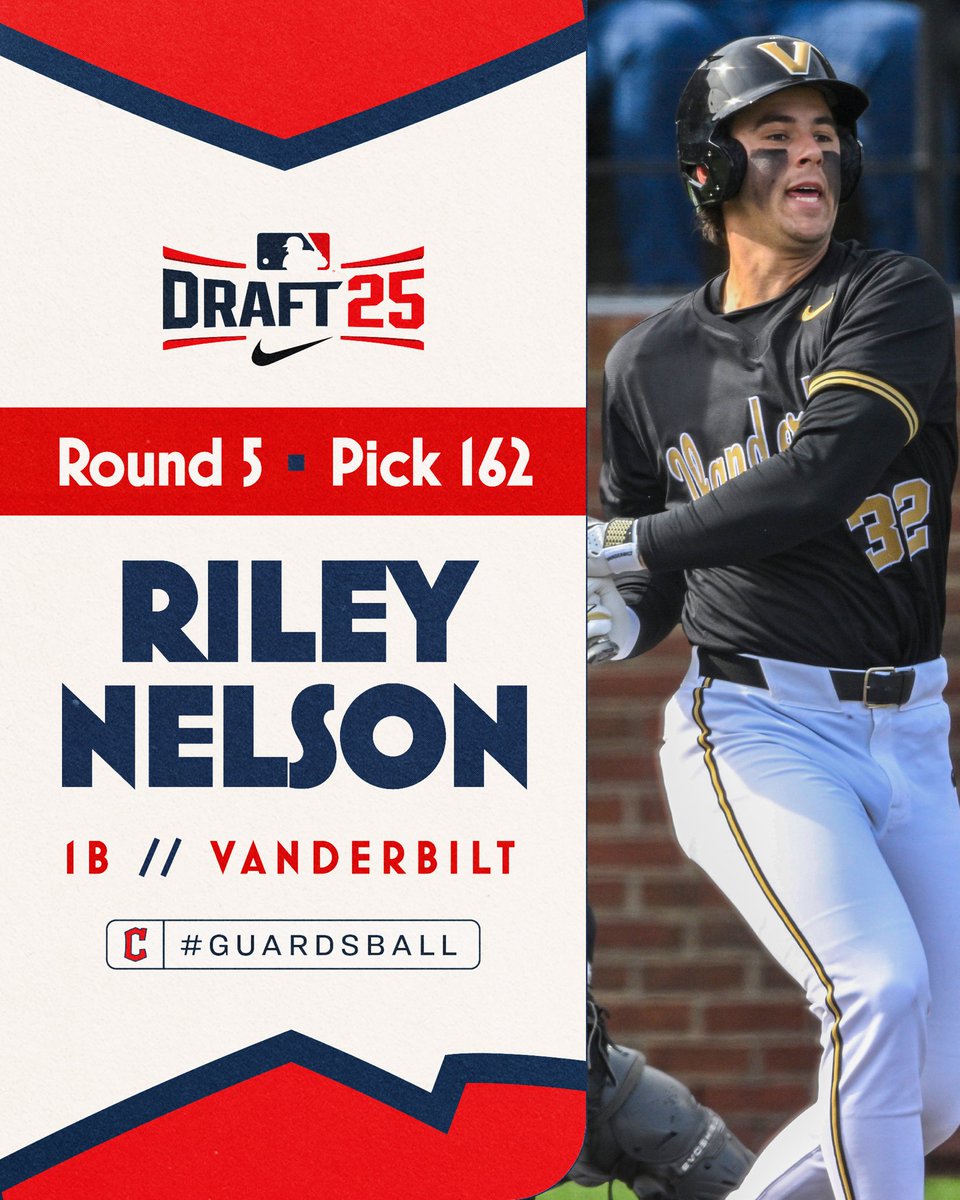 With the 162nd pick in the 2025 MLB Draft, we have selected 1B Riley Nelson out of Vanderbilt University. 

#GuardsBall