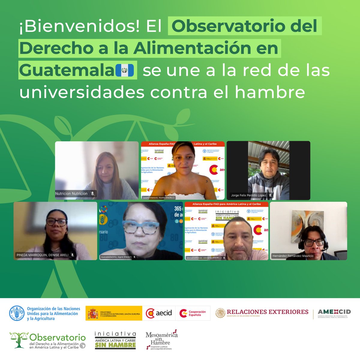 ODA_ALC's tweet image. 🎉 ¡Felicitamos la conformación del Observatorio del Derecho a la Alimentación y la elección de su coordinación nacional en Guatemala🇬🇹!
Lo componen👉@udvgt, Universidad Panamericana, @marianogalvez, @ugalileo_edu
Apoyan✨@AECID_es @AMEXCID @ALCsinhambre #MesoaméricaSinHambre
