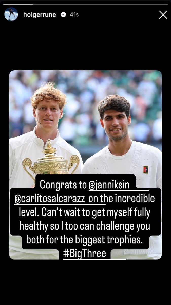 TennisCentel's tweet image. Holger Rune congratulates Sinner & Alcaraz after Wimbledon final on IG
👀👀👀👀