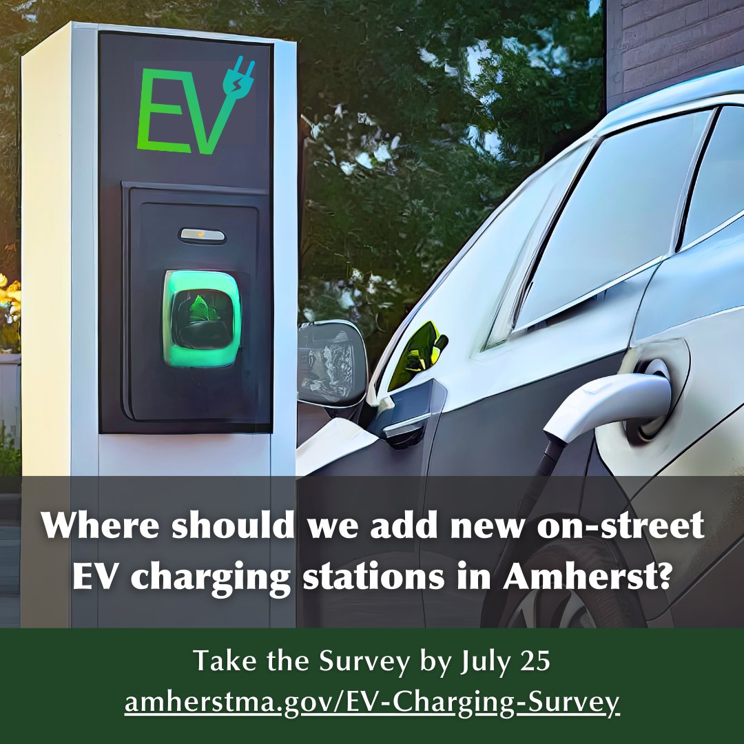 TownOfAmherst's tweet image. 🚗⚡Where should we add new on-street electric vehicle charging stations in Amherst? Take our survey by July 25 to share your thoughts! Survey: form.jotform.com/251006155540142