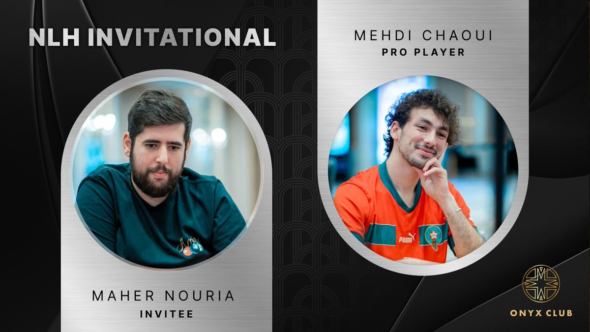 OnyxClub_'s tweet image. Pairing #2 REVEALED 🚨
Onyx Club regular Maher Nouria @icantwinflips has invited high stakes pro Mehdi Chaoui @MehdiCarence for the $100K NLH Invitational at Onyx SHRS 2025.
You won't want to miss this! 👀
More info ➡️: onyxclub.com/events/super-h…