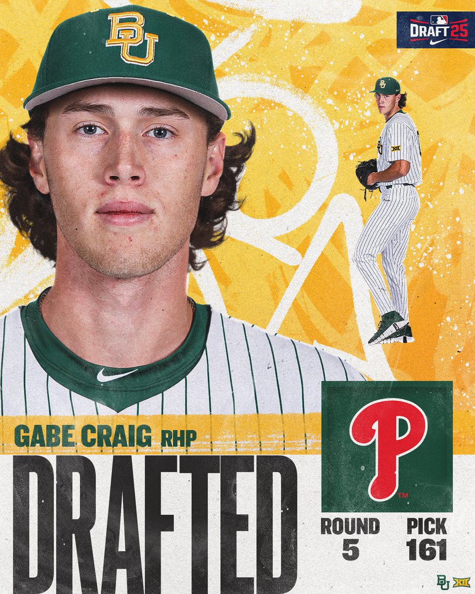 Baylor Baseball (@baylorbaseball) on Twitter photo Slidin' to Philly 😏
<a href="/gabemcraig/">Gabe Craig</a> has been drafted by the <a href="/Phillies/">Philadelphia Phillies</a>!
#SicEm 🐻⚾️ | #Together Slidin' to Philly 😏
<a href="/gabemcraig/">Gabe Craig</a> has been drafted by the <a href="/Phillies/">Philadelphia Phillies</a>!
#SicEm 🐻⚾️ | #Together
