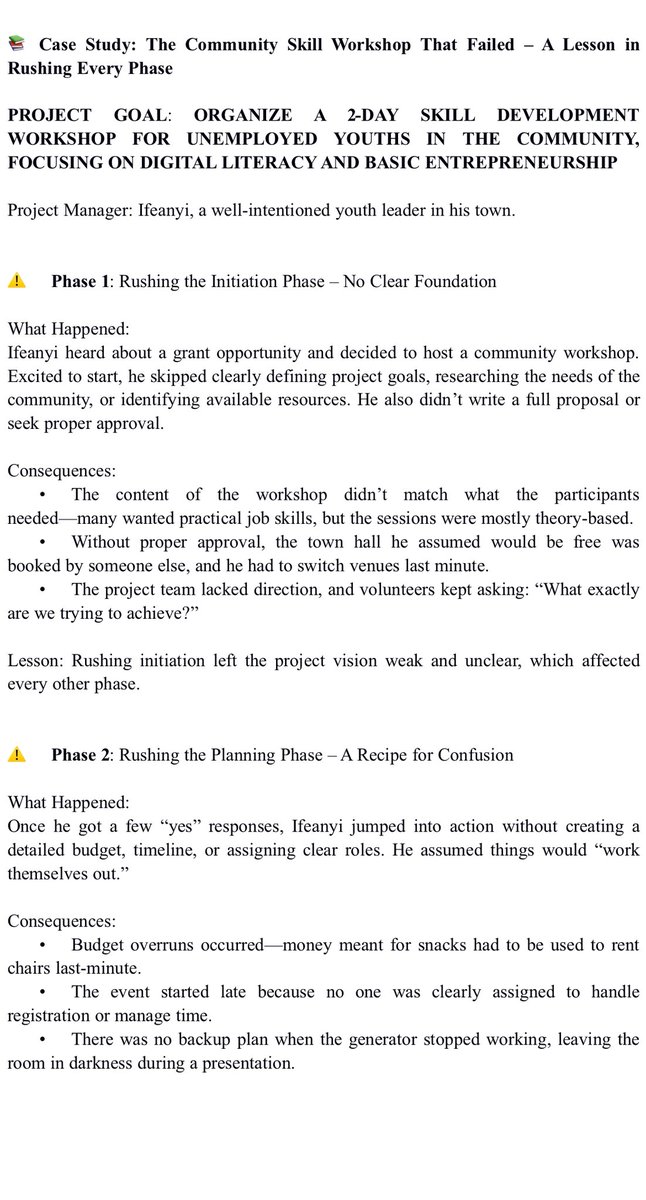 oluchiominyi's tweet image. PART 2: CASE STUDY ON THE CONSEQUENCES OF RUSHING A PROJECT PHASE @B_AkuwuDike 
#ProjectManagement #ProjectLifeCycle #PMPhases