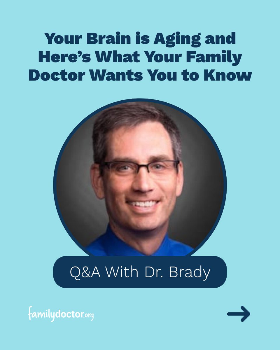 familydoctor's tweet image. Your memory and brain health changes as you age, but it can be challenging to know when you should talk to your doctor. Check out our Q&A with Dr. Brady of @McKnightBrain1, where he answered common questions about brain health: bit.ly/4nF9EXS