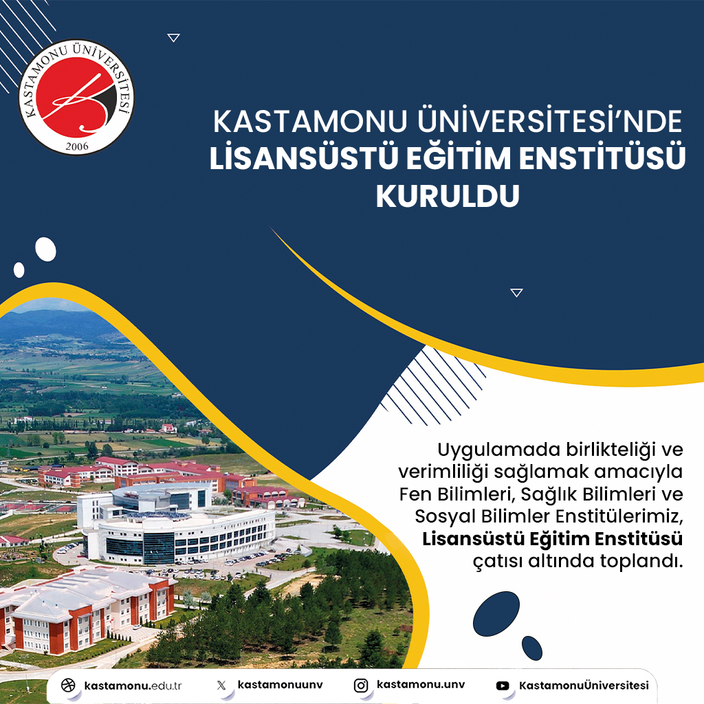🎓 Üniversitemizde Lisansüstü Eğitim Enstitüsü kuruldu.

📍Fen Bilimleri, Sağlık Bilimleri ve Sosyal Bilimler Enstitülerimiz, uygulamada birlik ve verimliliği sağlamak amacıyla tek çatı altında toplandı.

Ayrıntılar ➡️ kastamonu.edu.tr/tr/gundem/kast…

#KastamonuÜniversitesi