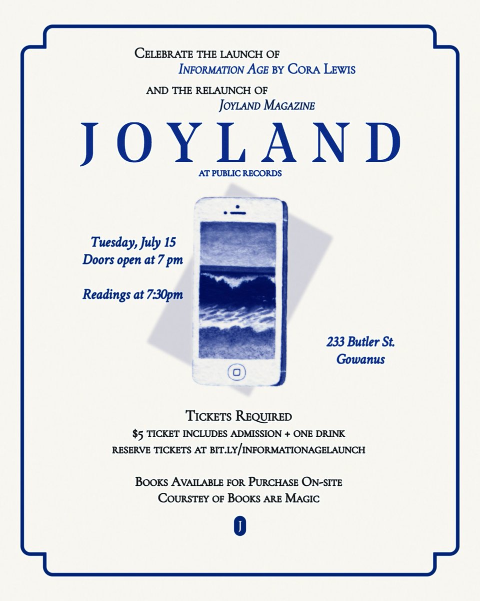 Joyland Publishing (@joylandpub) on Twitter photo 🔹TOMORROW🔹Join us in celebrating INFORMATION AGE by <a href="/cora/">Cora Lewis</a>, the first book from Joyland Editions, and the relaunch of Joyland Magazine. $5 admission includes entry and one drink ticket. bit.ly/informationage… 🔹TOMORROW🔹Join us in celebrating INFORMATION AGE by <a href="/cora/">Cora Lewis</a>, the first book from Joyland Editions, and the relaunch of Joyland Magazine. $5 admission includes entry and one drink ticket. bit.ly/informationage…