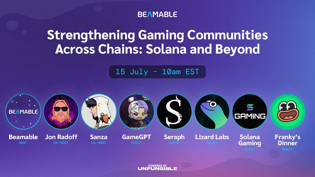 Gaming and Culture are tightly connected!

→ <a href="/GUNbyGUNZ/">GUNZ Official</a> to Solana

→ $PENGU takes over the timeline ahead of <a href="/PlayPudgyParty/">Pudgy Party</a> launch

→ All things <a href="/AbstractChain/">Abstract</a> heating up

→ Beamable Alpha Nodes coming to Solana

We're diving in live, tomorrow! 
Set your reminder below 🔔