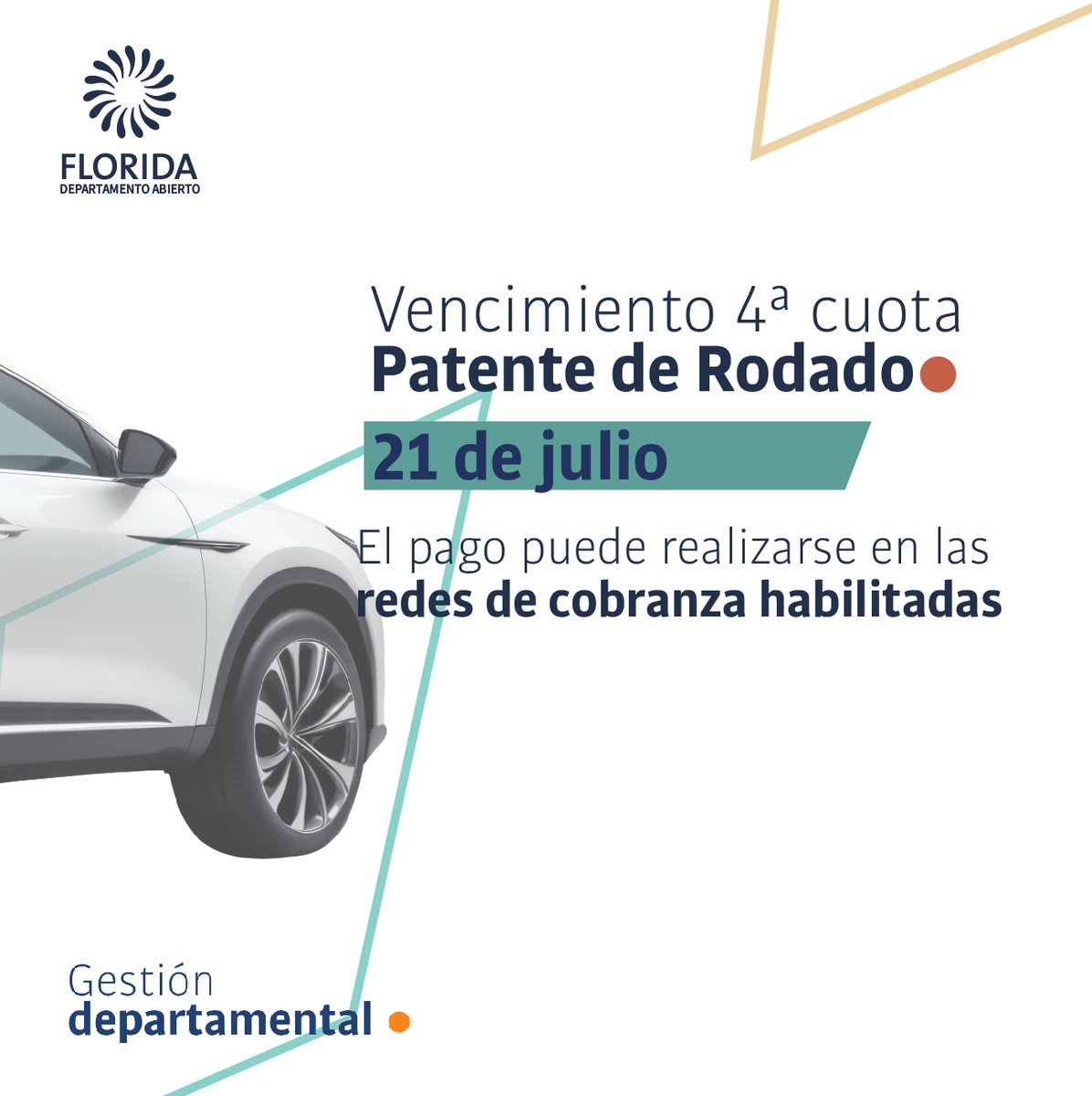 Atención ⚠
Recordamos que hoy vence el plazo para el pago de la 4ª cuota de Patente de Rodados.