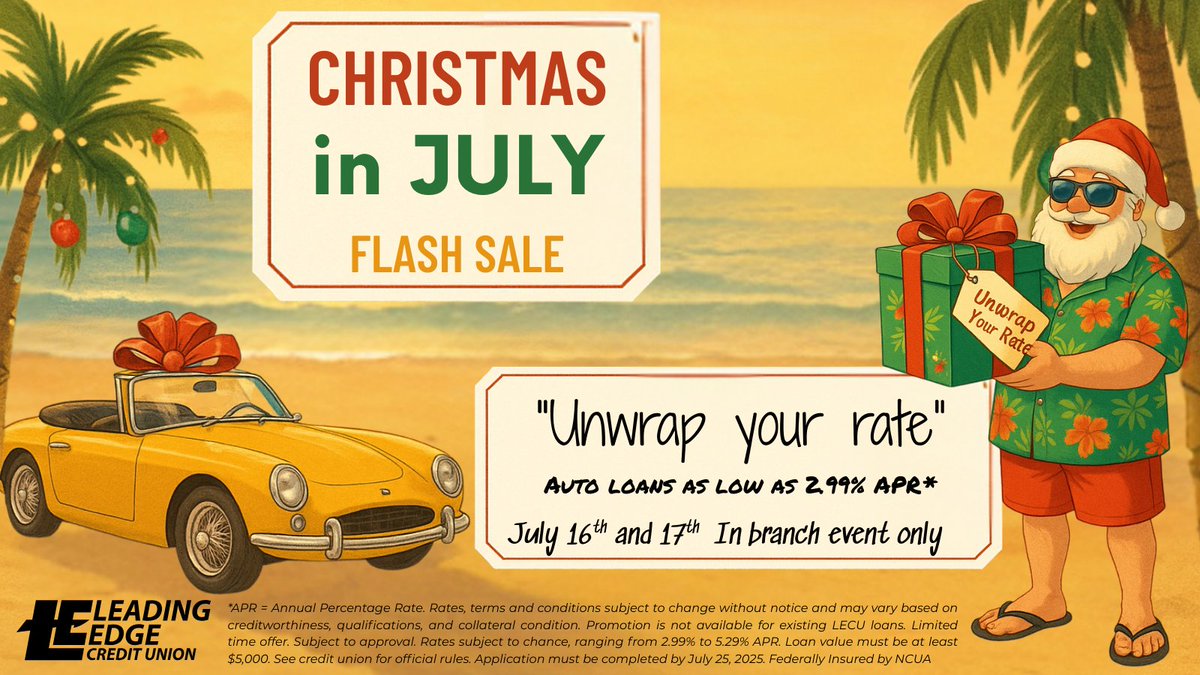 LeadingEdgeCU's tweet photo. 2 Days Only!
This Wed &amp; Thu (July 16-17), come in-branch and PICK YOUR RATE on auto loans! Rates from 2.99% to 5.29% APR. No appointment needed!
📍 In-branch only. Must be in person to pick your rate.
🗓️ Hurry, offer ends soon!

#AutoLoanDeals #PickYourRate #LimitedTimeOffer https://t.co/JB3B4pC4Fa