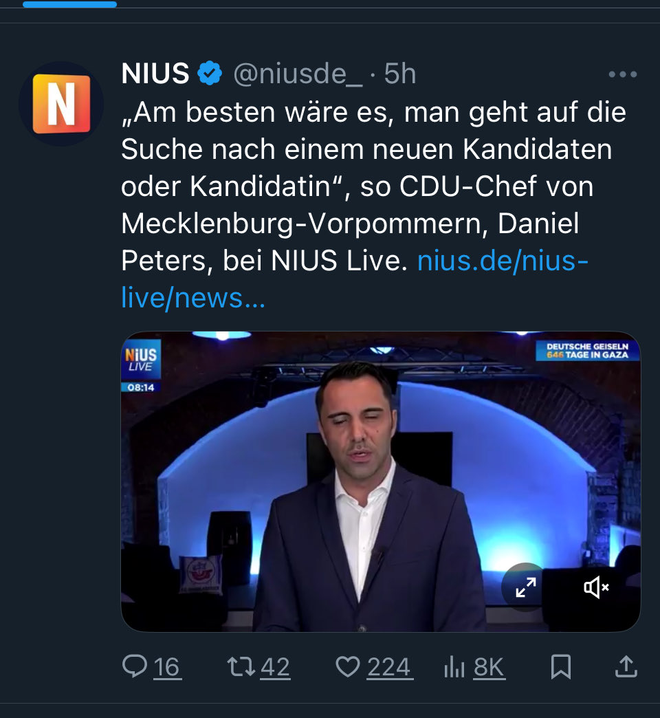 suse1603's tweet image. Immer wieder die gleichen #CDU Politiker*innen die das rechtsextreme #Nius Portal bespielen und sich für die rechtsextreme AFD einsetzen. 
CDU Landes- Chef Mecklenburg Vorpommern Daniel #Peters

#Brosius_Gersdorf 
#AfDVerbotjetzt  #SpahnRücktritt