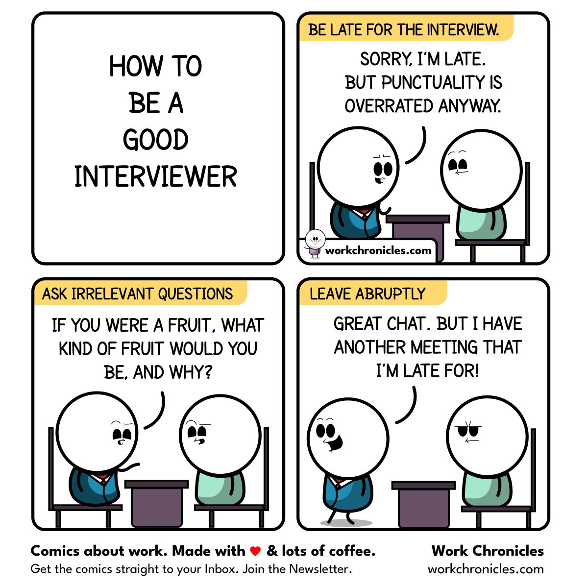 _workchronicles's tweet image. (comic) How to be a good interviewer