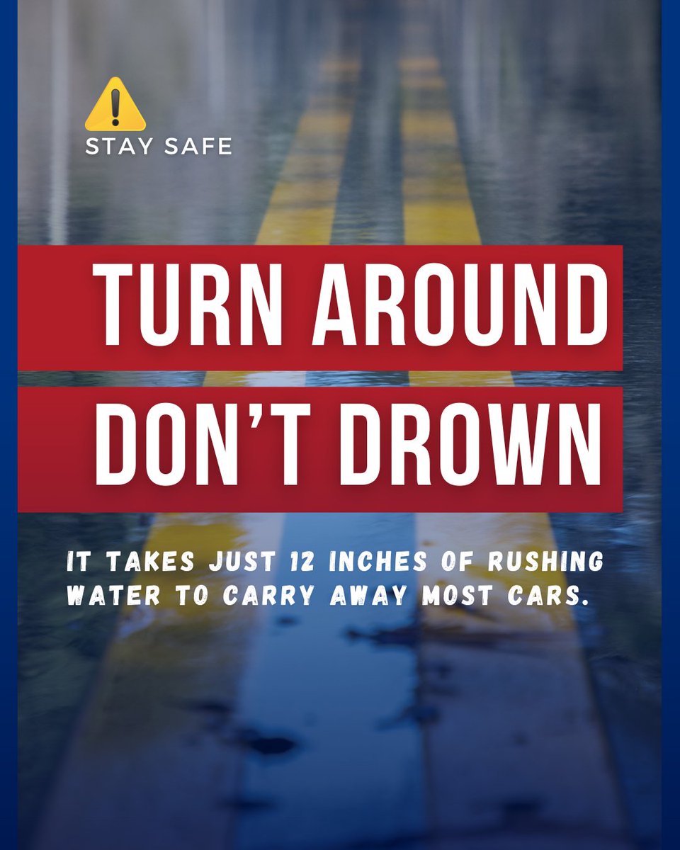 NHTSAgov's tweet image. Clusters of severe thunderstorms will affect parts of the U.S. into midweek. ⛈️⚠️
Drivers, remind yourselves that if you see high water on the road, make the safe choice: Turn Around, Don't Drown!