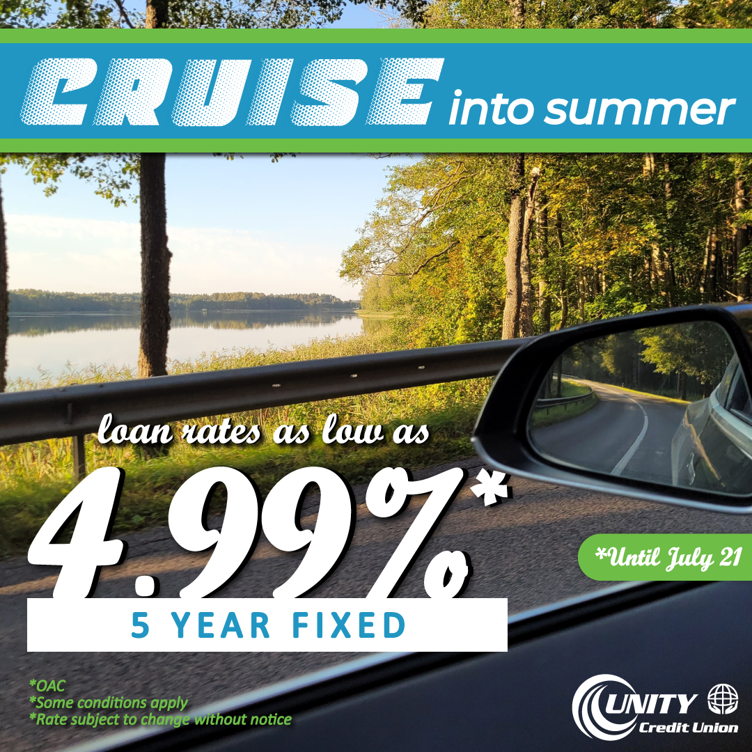 Don't miss out on our limited-time auto loan rates - only available until July 21!

Give us a call at 306-228-2688 for more information or see the full promotion details here: unitycu.ca/media/klrpc4f0…