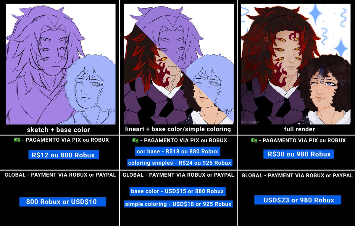 kokulogist's tweet image. hey !! so im gonna open comms for the first time ^_^ theres 1/3 slots available rn !
dm me if interested :)
the payment methods im accepting for now are PIX and ROBUX