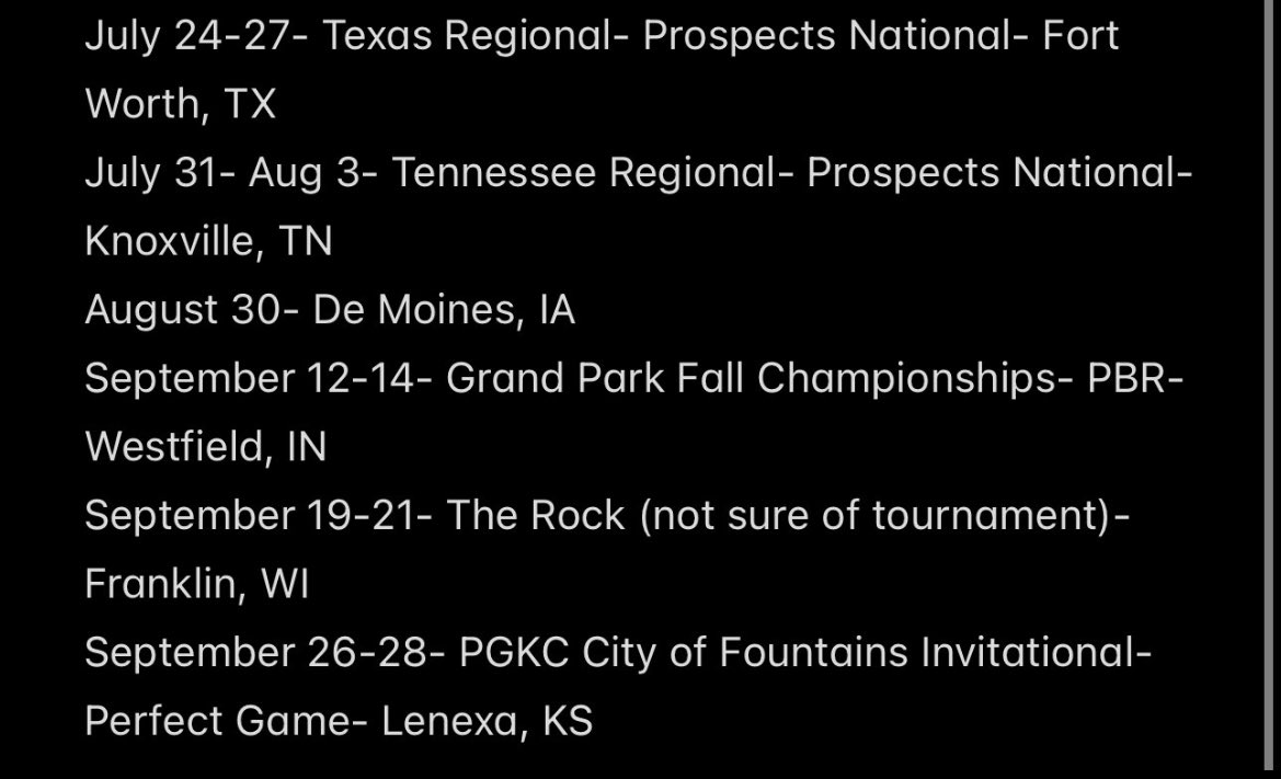 🚨college coaches🚨
Here is my summer/fall schedule for the 25’ season.