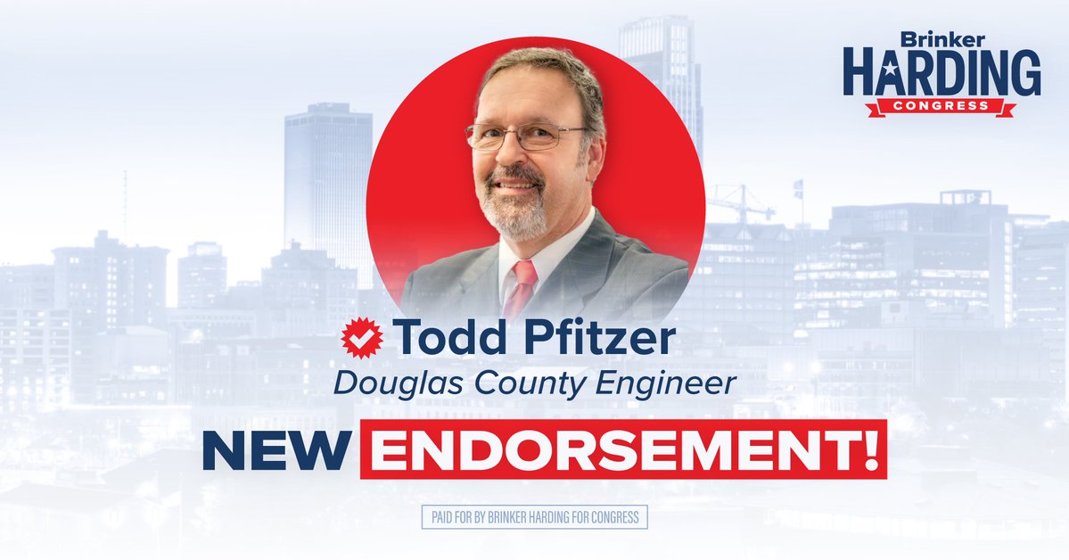 BrinkerHarding's tweet image. 🚨ENDORSEMENT ALERT🚨
I’m honored to receive the endorsement of Douglas County Engineer Todd Pfitzer! Todd’s expertise and experience have positively shaped and helped build Douglas County.
Thank you for your trust and support, Todd!