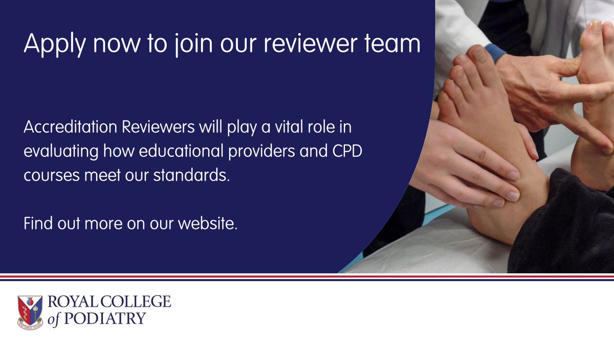 RoyColPod's tweet image. We are inviting expressions of interest for the role of Accreditation Reviewer as part of an exciting new Quality Assurance Programme. Applications welcomed from clinical academics practising podiatrists, recent graduates and laypersons. Apply by 22 July. rcpod.org.uk/work-for-us/vo….