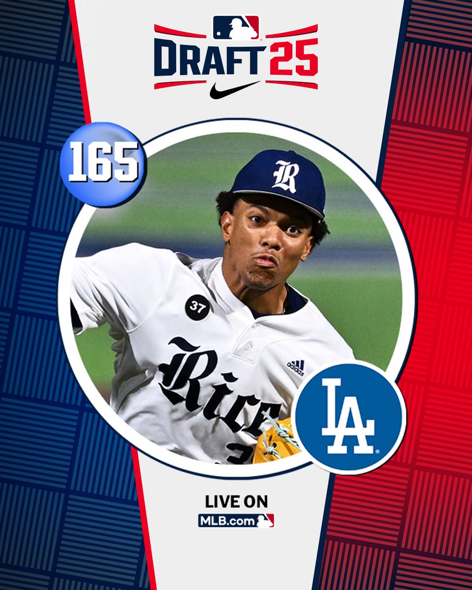 MLB Draft (@mlbdraft) on Twitter photo With their 5th‑round pick (No. 165 overall), the <a href="/Dodgers/">Los Angeles Dodgers</a> select <a href="/RiceBaseball/">Rice Baseball</a> right-handed pitcher Davion Hickson.
Watch LIVE: atmlb.com/4646N4t With their 5th‑round pick (No. 165 overall), the <a href="/Dodgers/">Los Angeles Dodgers</a> select <a href="/RiceBaseball/">Rice Baseball</a> right-handed pitcher Davion Hickson.
Watch LIVE: atmlb.com/4646N4t